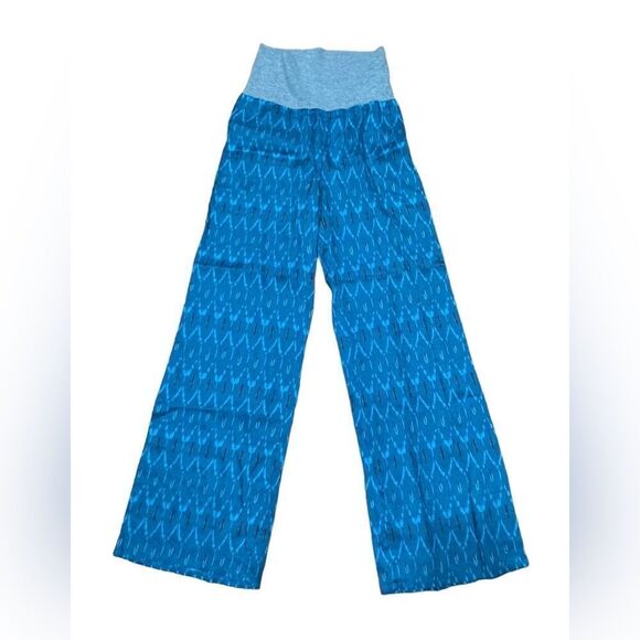 Sundance Pants XS Catalog Blue IKAT Linen Wide Knit Waist Lounge Axtec - Picture 1 of 6